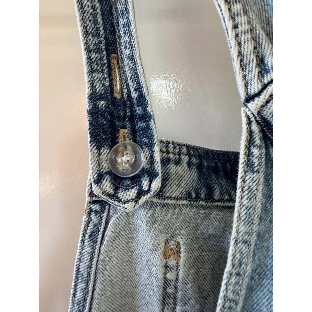 Gap Youth Denim Shortalls Light Wash Acid Wash Overalls Size XL 12 Raw Hem